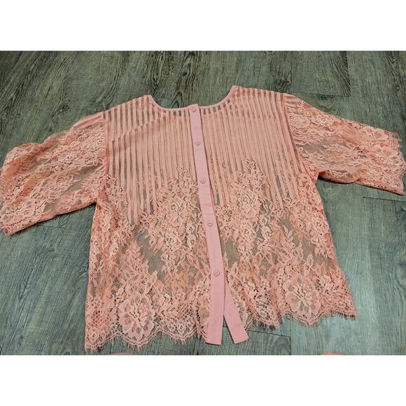 CATO Coral Salmon Lace Button Blouse w/ Matching Camisole Tank Top Set Medium - Picture 4 of 4